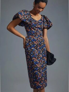 Hunter Bell Colette Midi Dress in Black Floral, Size 4 - Like New